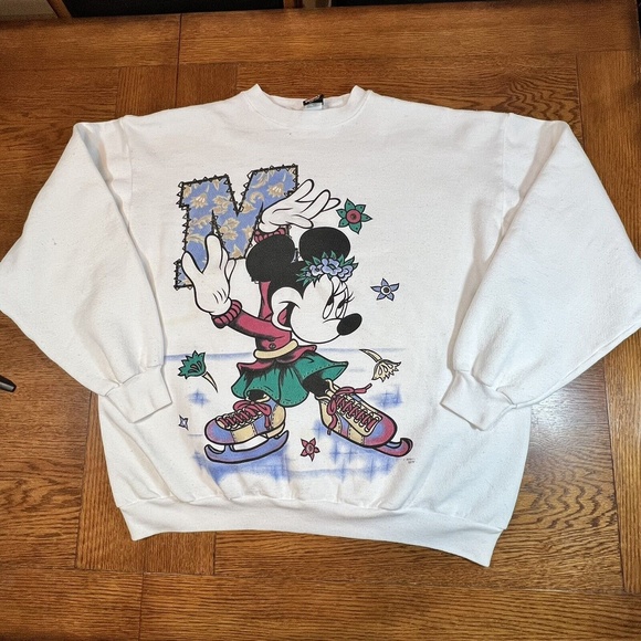 VTG Disney Unlimited Jerry Leigh Minnie Mouse Ice Skating Sweatshirt XL - Picture 2 of 11